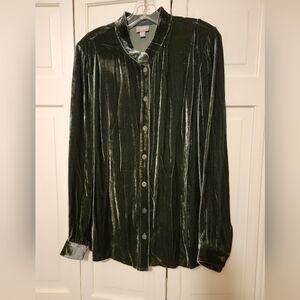 J Jill Women's Green Velvet Shirt Size Medium Tall NWT